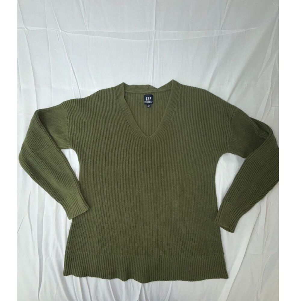 GAP Maternity Olive Green Ribbed V-Neck Sweater – Size Medium